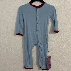 NWT- Kickee pants-bamboo soft blue and red sweet heart one-piece-Size 6-9months